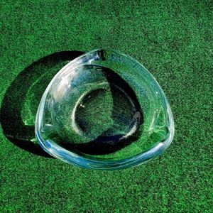 VTG MCM Clear Glass Ashtray 8in Triangular 3lb, 6oz Heavy 3 Slot Cigar Cigarette